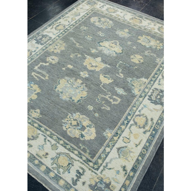 Turkish Turkish Oushak Rug 4'2" x 5'2" #17160 For Sale - Image 3 of 8