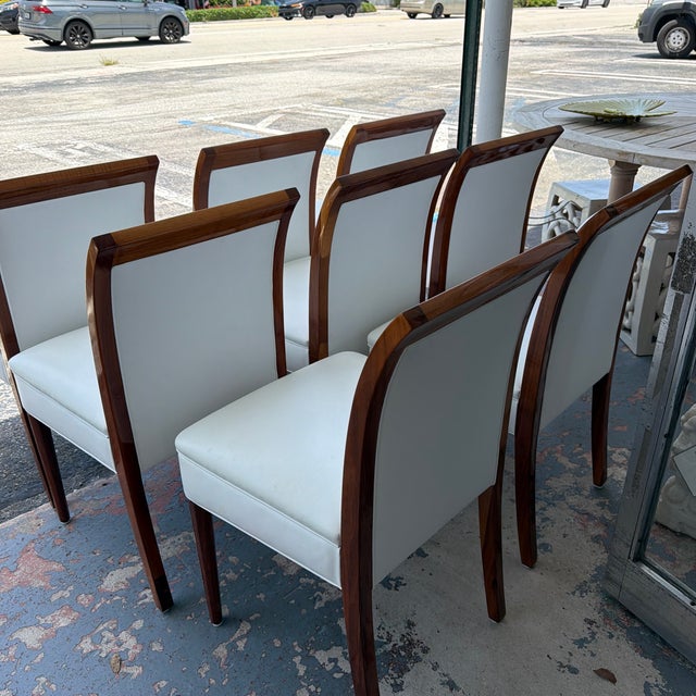 Wood Late 20th Century Set of 8 Art Deco Polished Wood Leather Dining Chairs For Sale - Image 7 of 12
