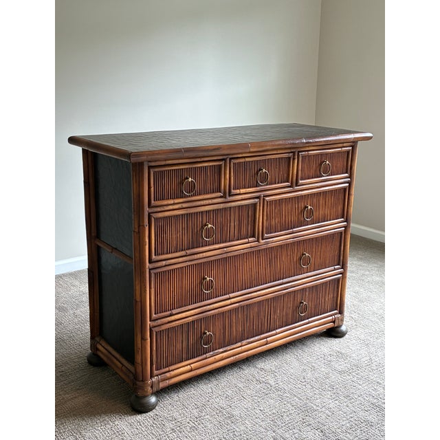 English Late 20th Century Baker Rattan 7 Drawer Bachelor Chest of Drawers For Sale - Image 3 of 10