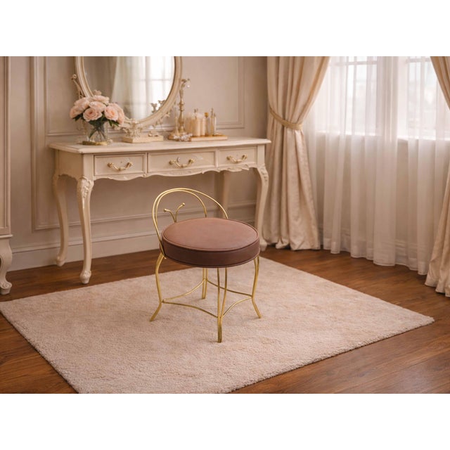 Mid 20th Century Hollywood Regency George Koch Gold and Mauve Vanity Stool Chair For Sale - Image 14 of 14