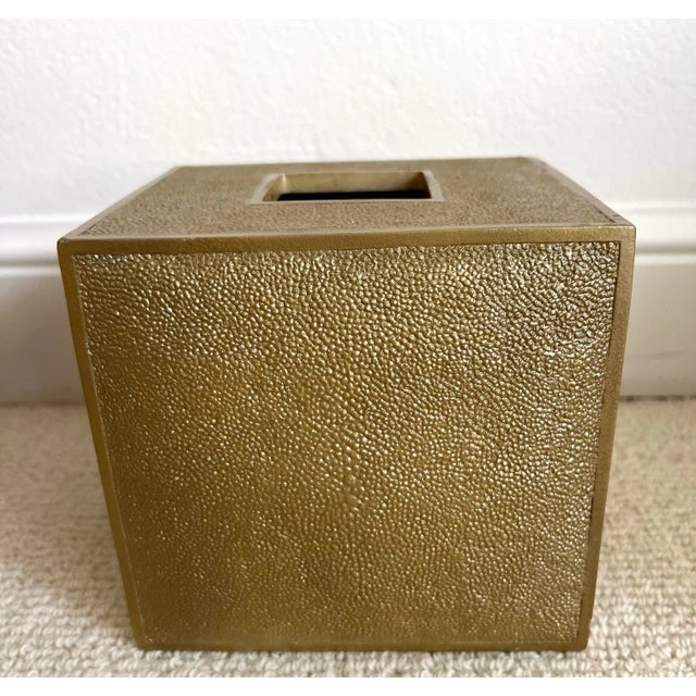 Hollywood Regency Faux Shagreen Gold Tissue Box Cover For Sale - Image 3 of 7