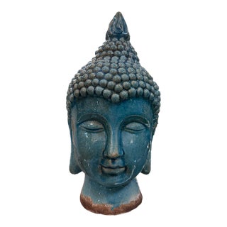 Blue Crackle Glaze Pottery Thai Buddha Sculpture For Sale