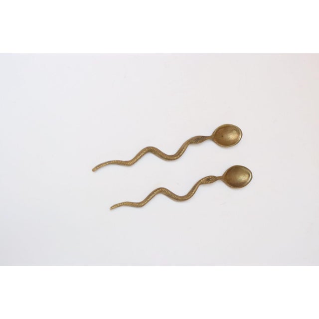 Pair of Antique Brass Snake-Form Serpentine Demitasse Spoons For Sale - Image 4 of 12