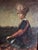 A striking original Chinese portrait oil painting depicting a woman in traditional ethnic dress, rendered with atmospheric...