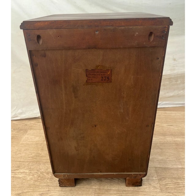 1920s Art Deco Side Table, Nightstand, Chest of Three Drawers, Walnut, Brass Pulls For Sale In Palm Springs - Image 6 of 13