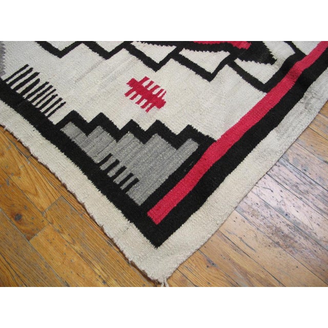 Early 20th Century 1930s White Diamond Tribal Antique American Navajo Rug 4'x 5' 4" Flatweave Wool Carpet For Sale - Image 5 of 6