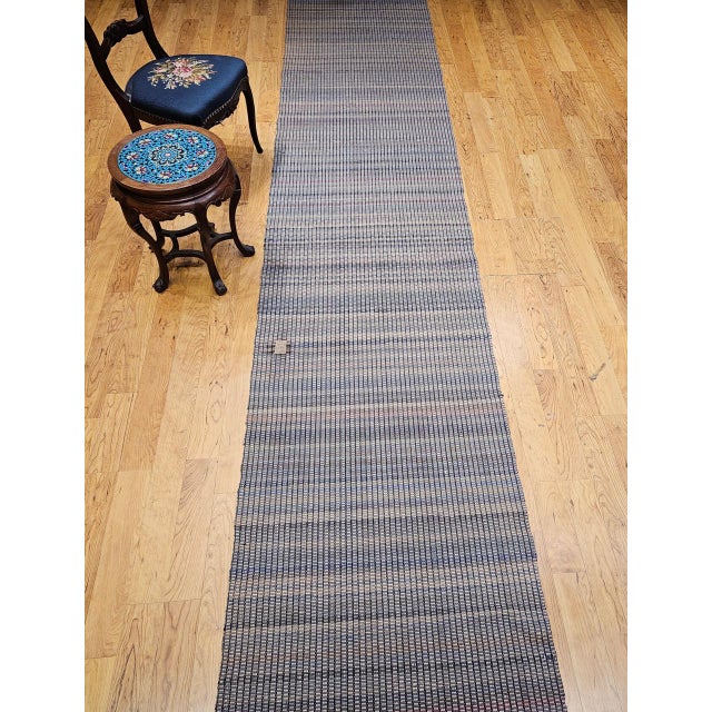 Antique American Amish Rag Runner, Handwoven Wool & Cotton, Stripe Pattern, Gray, 3x15 For Sale - Image 15 of 16