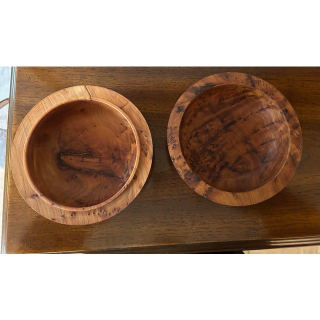 1970’s Artisian Made Burl Wood Covered Bowl For Sale - Image 4 of 5