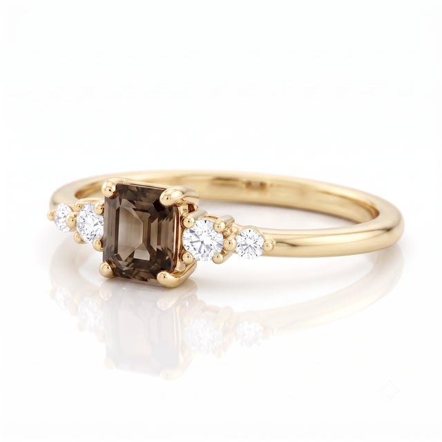 Embrace sophisticated minimalism with the rich, earthy tones of natural smoky quartz. Centered around a clean-cut square...