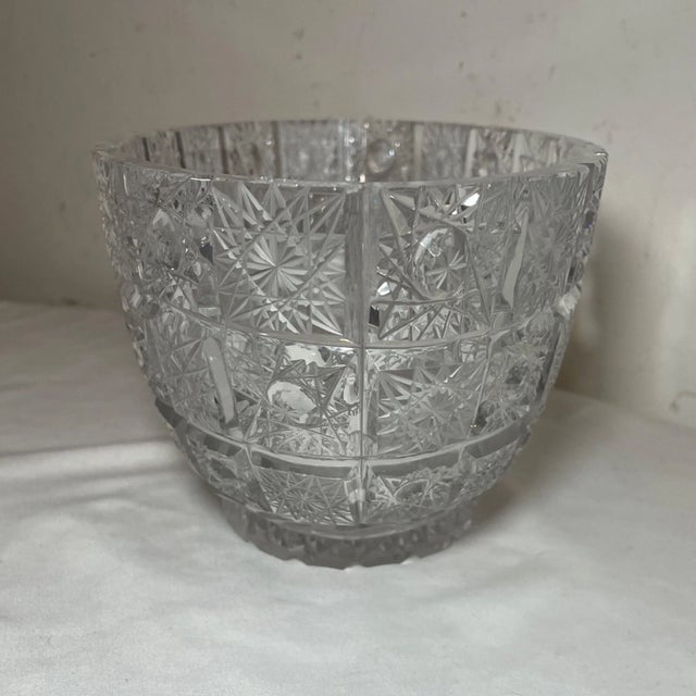 Textile Vintage Hand Cut American Brilliant Etched Queen Lace Crystal Centerpiece Bowl For Sale - Image 7 of 12