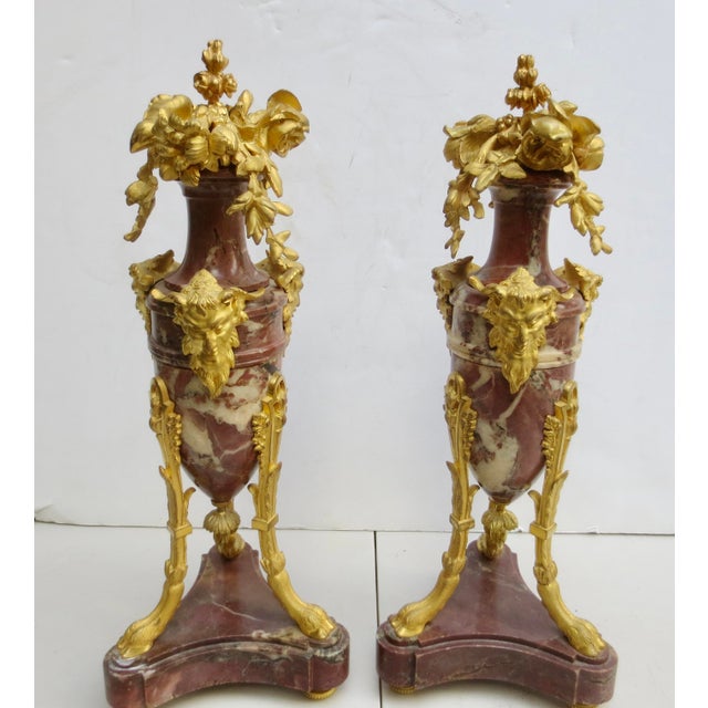 Beaux-Arts Pair of Gilt Bronze and Marble Garniture For Sale - Image 3 of 9