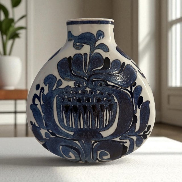 Mid-Century Modern Blue Royal Copenhagen Tenera Flat Vase For Sale - Image 9 of 10