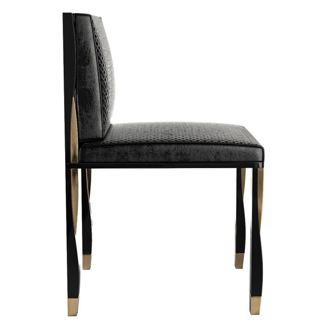 "Candice" Chair With Stainless Steel, Bronze Details and Woven Leather For Sale - Image 10 of 13