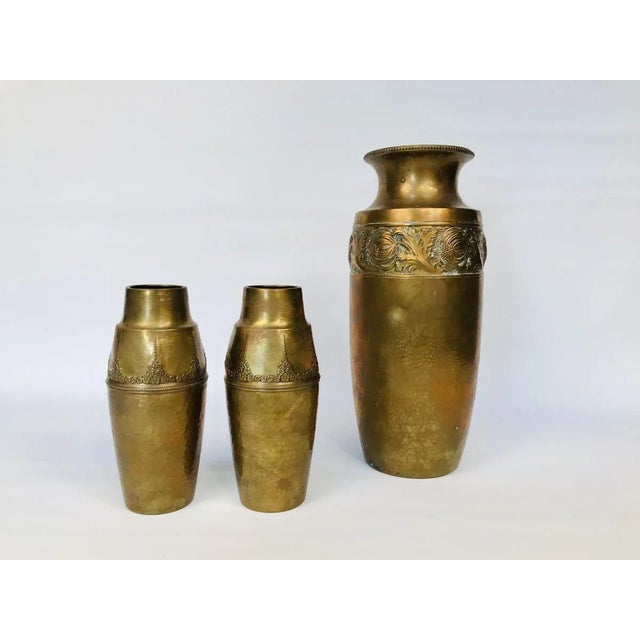 German Art Nouveau Wrought & Hammered Brass Vase from WMF, 1920s For Sale - Image 9 of 12
