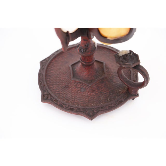 Exquisite Cast Iron Chamberstick With Porcelain Reflector, French, 19th Century For Sale - Image 10 of 17