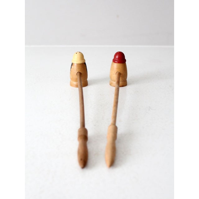 Mid-Century Modern Mid-Century Novelty Wood Salt and Pepper Shakers Pair For Sale - Image 3 of 7