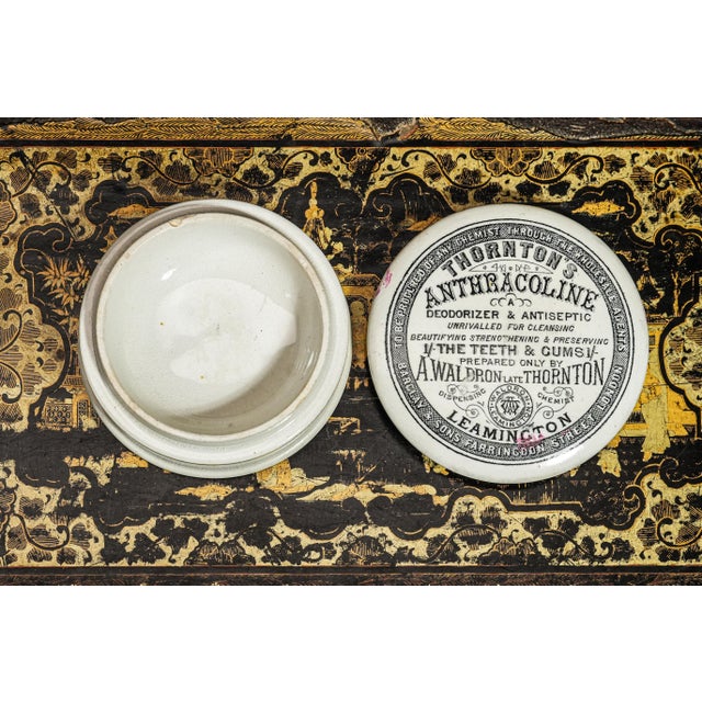 19th Century Nice Large Thornton's Anthracoline Toothpaste Porcelain Lidded Jar Advertising Bathroom Vanity Home Decor For Sale - Image 10 of 11
