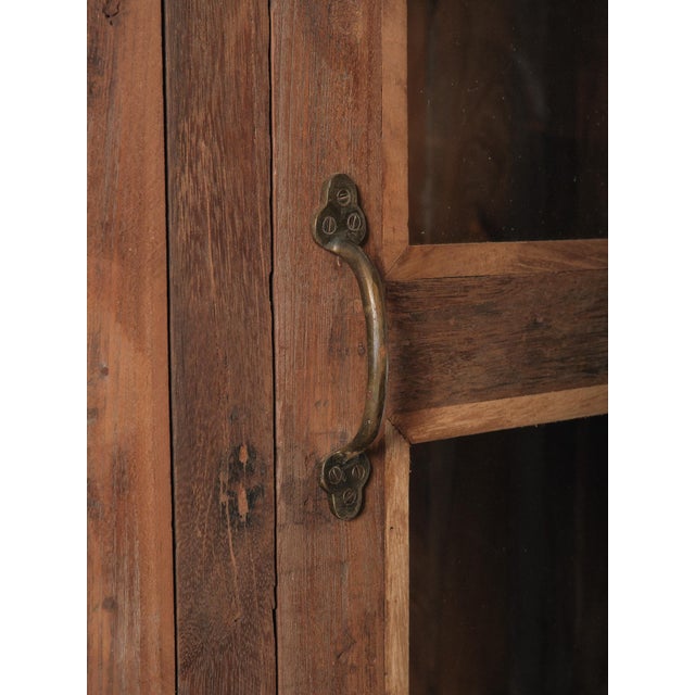 Farmhouse Vintage Wood and Glass Four-Door Display Cabinet With Patinated Finish For Sale - Image 3 of 6