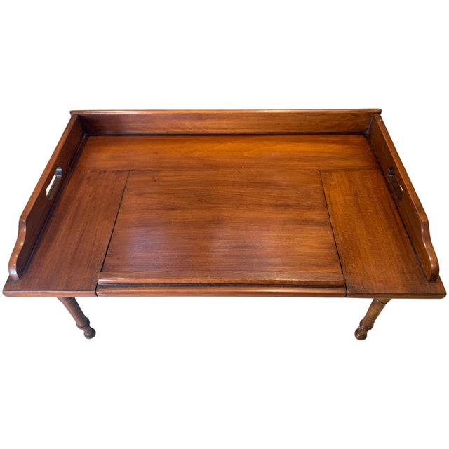 Antique English Mahogany Reading Breakfast Table with Gallery Sides Pierced Grip Handles and Turned Legs For Sale - Image 5 of 17