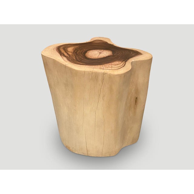 Sculptural oversized side table or pedestal. Super rare wood also known as Rosewood. We bleached the sides and left the...