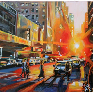 "Sunset in Nyc" Contemporary Acrylic Painting on Canvas by Natalia Bessonova For Sale