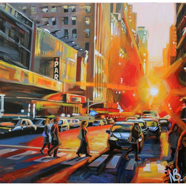 "Sunset in Nyc" Contemporary Acrylic Painting on Canvas by Natalia Bessonova For Sale