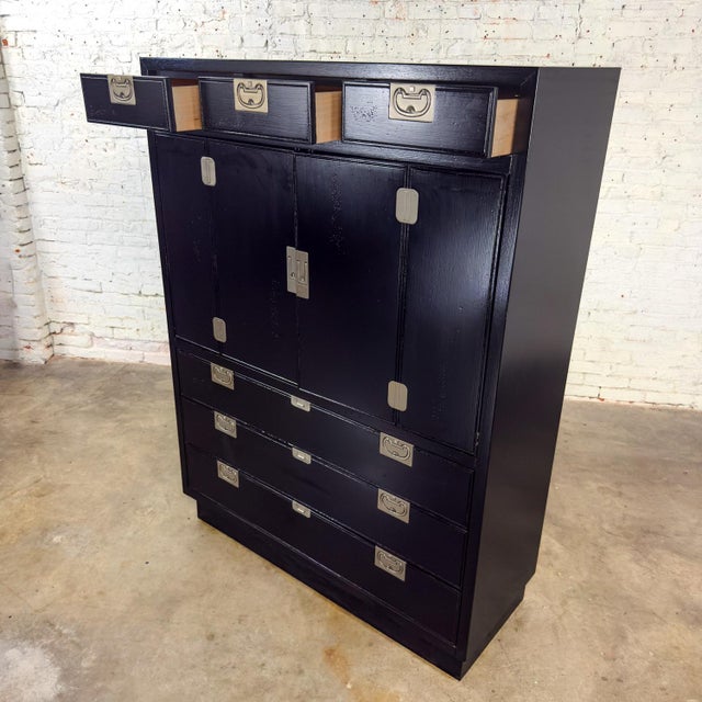 Mid to Late 20th Century Modern Campaign Henredon Black Entertainment Cabinet or Armoire For Sale - Image 11 of 18