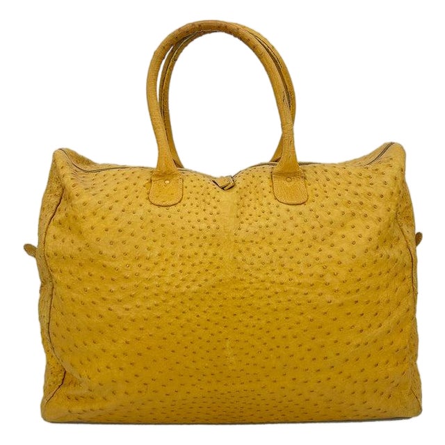 Vintage Gold Pfeil Mustard Tan Ostrich Leather Duffel Travel Bag Tote c1980s For Sale