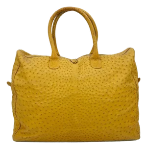Vintage Gold Pfeil Mustard Tan Ostrich Leather Duffel Travel Bag Tote c1980s