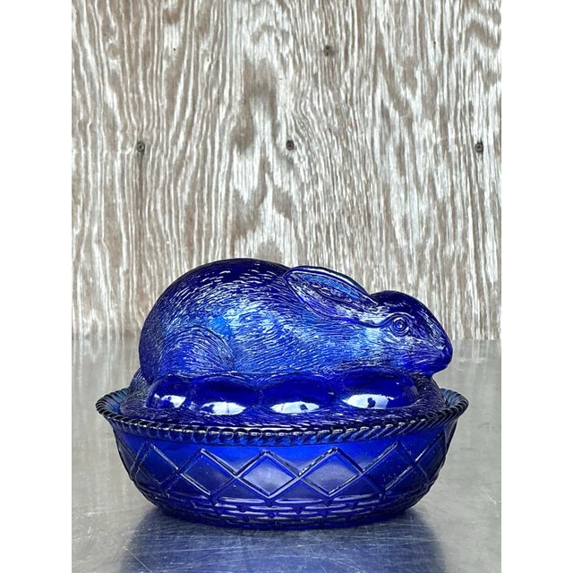 Vintage Boho Pressed Glass Rabbit Lidded Trinket Dish For Sale - Image 4 of 8