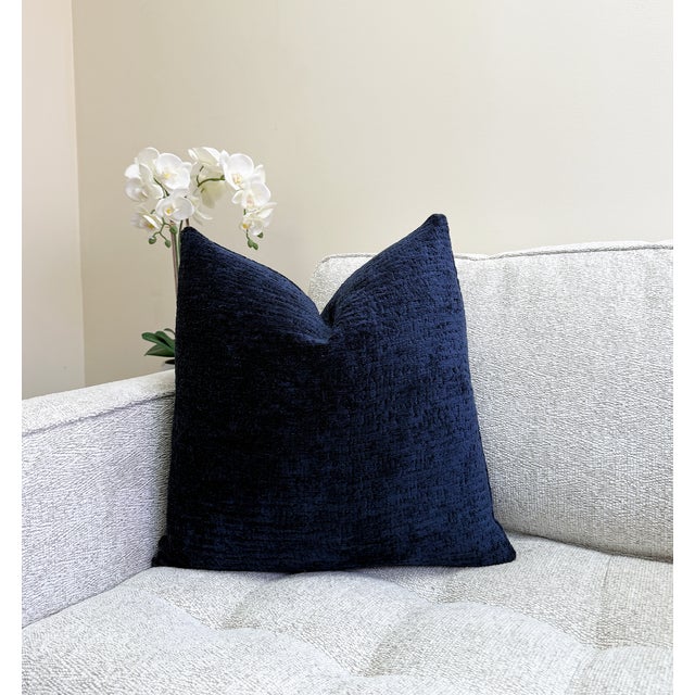 Not Yet Made - Made To Order Navy Chenille 20x20 Throw Pillow With Feather Down Insert For Sale - Image 5 of 5