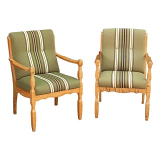 1960s Pair of Kjaernulf Style Danish Modern Oak and Wool Side Chairs For Sale