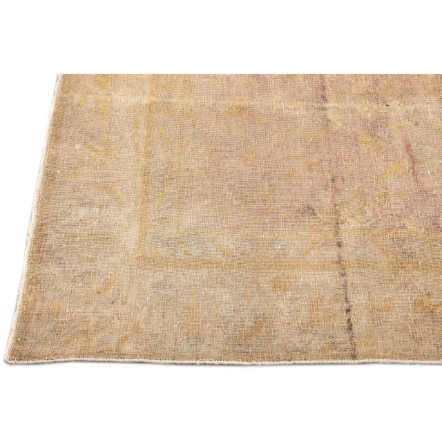 Antique Distressed Beige Overdyed Handmade Wool Rug For Sale - Image 4 of 11