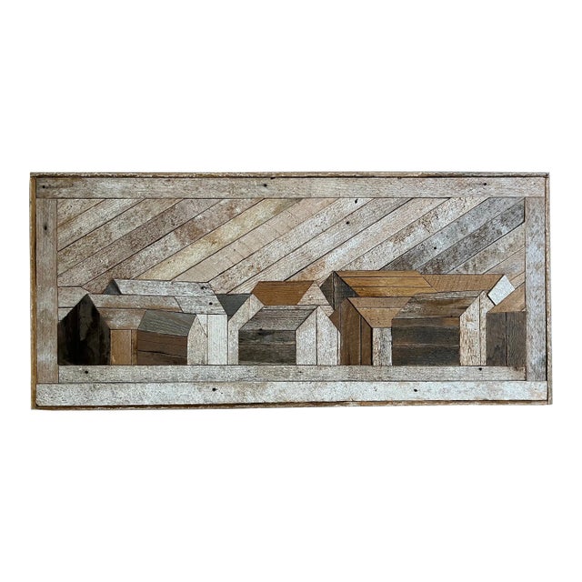 Mid-Century Modern Wood Construction Wall Sculpture Depicting a Village Landscape For Sale