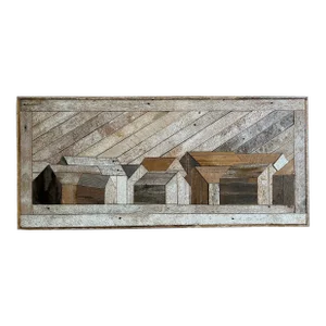 Mid-Century Modern Wood Construction Wall Sculpture Depicting a Village Landscape