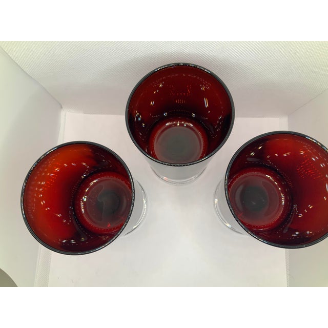 Mid 20th Century Arcoroc France Red Pedestal Stem Glasses For Sale - Image 5 of 9