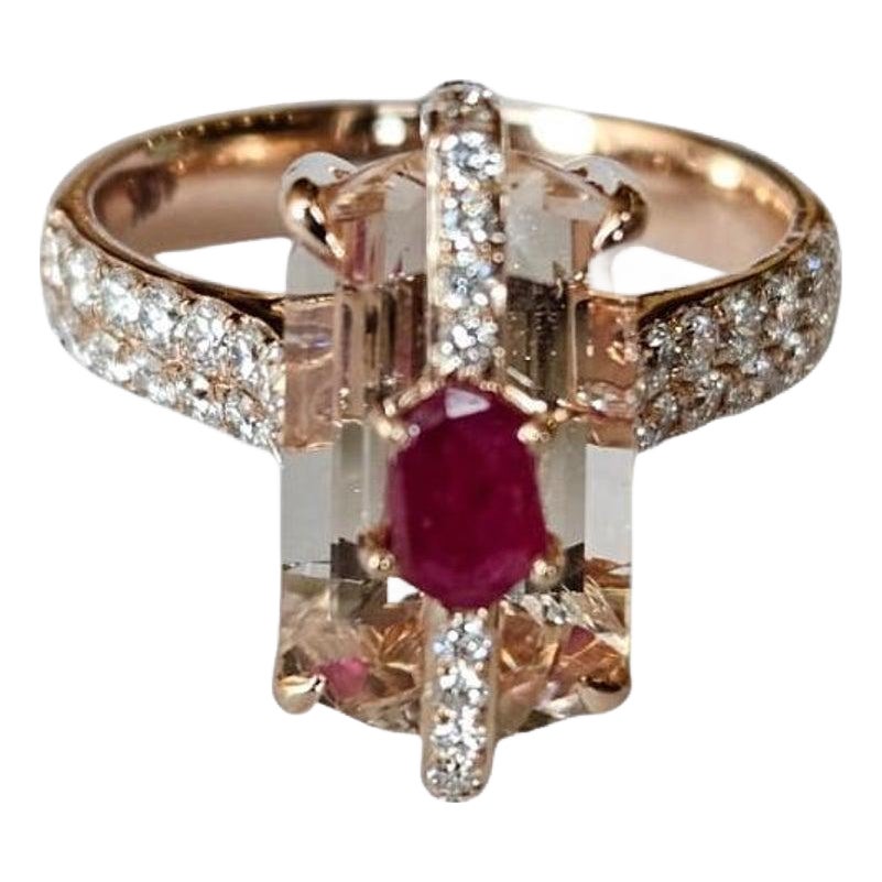 Set in 18k Rose Gold, Morganite, Mozambique Ruby & Diamonds Engagement ...