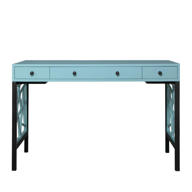 David Francis Tiffany Writing Desk - Pool Blue For Sale - Image 4 of 9
