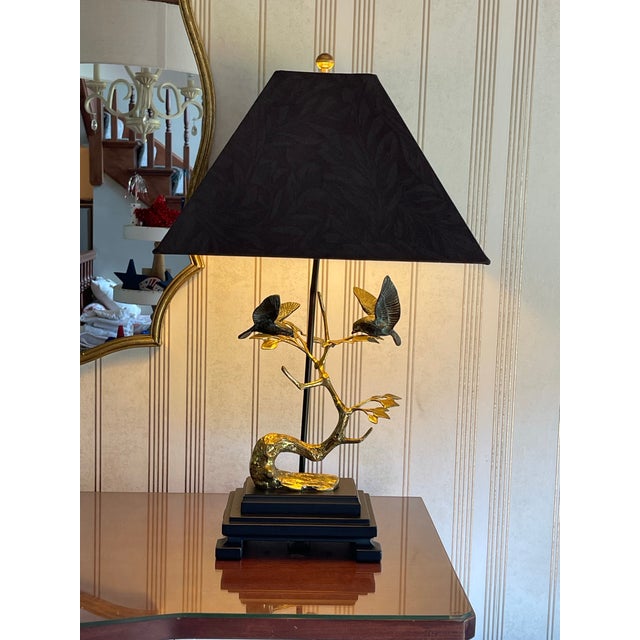 Vintage Frederick Cooper Verdigris Brass Birds on a Brass Branch Lamp For Sale - Image 10 of 12