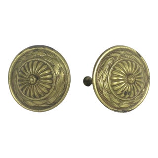 Vintage Pair of Solid Brass Curtain Tie Back Rosettes For Sale