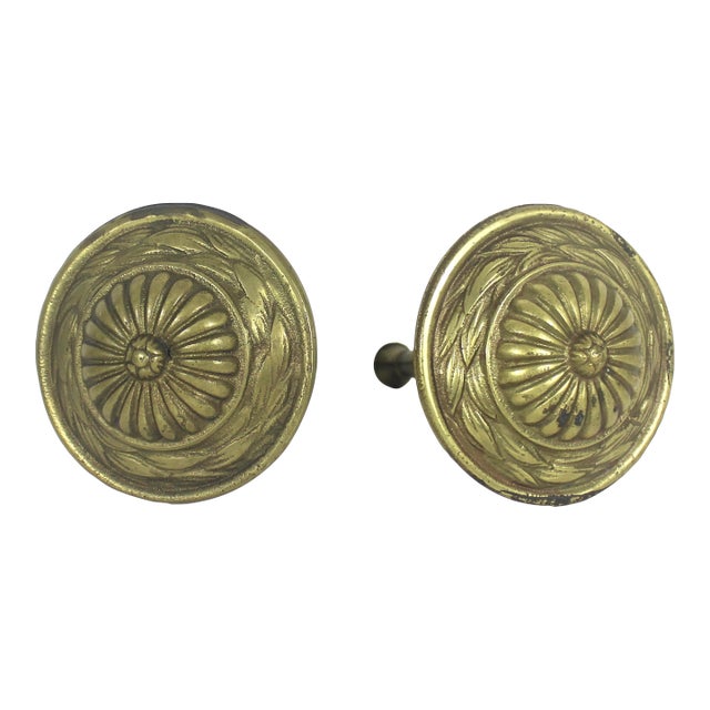 Vintage Pair of Solid Brass Curtain Tie Back Rosettes For Sale