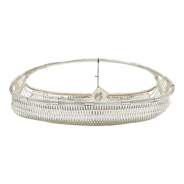 Late 20th Century Christofle Silver-Plated Woven Basket Centerpiece, Handwoven Paris For Sale
