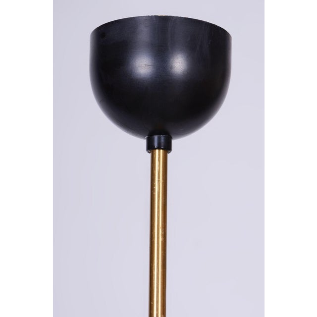 Metal Mid-Century Chandelier in Brass and Opaline Glass, Czech, 1960s For Sale - Image 7 of 11
