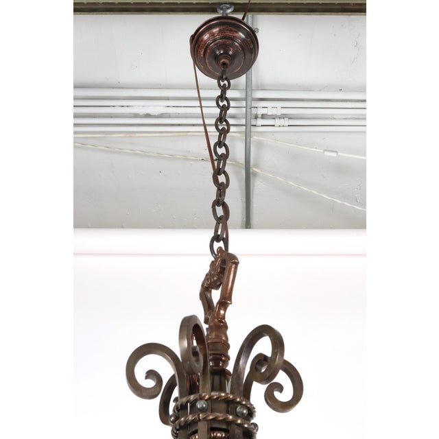 Mid 20th Century Grand Wrought Bronze Spanish Revival Pendant Light For Sale - Image 16 of 16