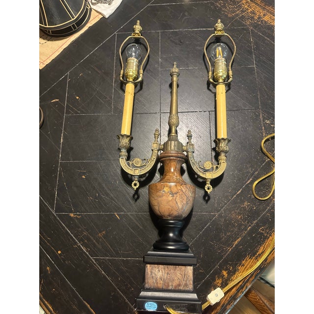 Antique Brass and Marble Candelabra Table Lamp. French Louie XVI Style. For Sale - Image 12 of 12