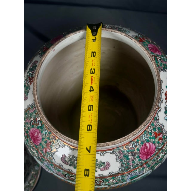Large 20th C. Chinese Rose Medallion Porcelain Covered Urn With Figural Panels & Enamel Decoration For Sale In Seattle - Image 6 of 8