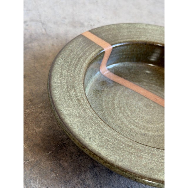 Ceramic Danish Bjergård Green Ceramic Stripe Plate Mid-Century Modern 1960s For Sale - Image 7 of 10