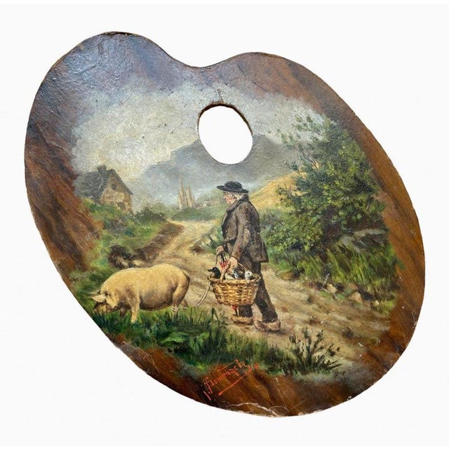 Domenach, Palette Scenes, Oil on Cardboard Paintings, Set of 2 For Sale - Image 8 of 8