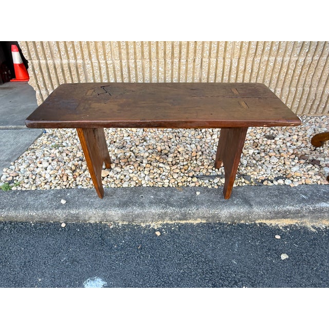 Vintage Early American Primitive Rustic Style Bench. For Sale - Image 17 of 17