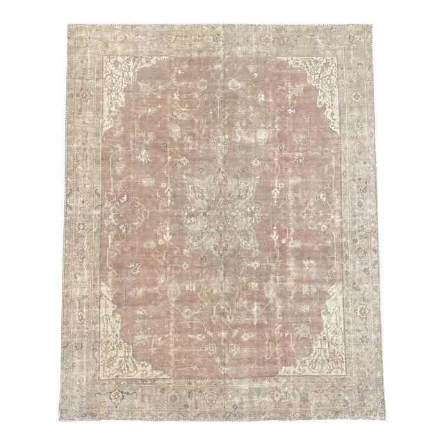 Antique Turkish Gördes Rug 11x14 | Muted Red With Ivory & Beige Floral Motifs For Sale